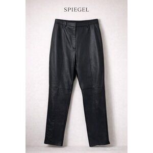 Vintage Spiegel Black Genuine Leather Pants Size 12 Lined Straight Leg Trousers